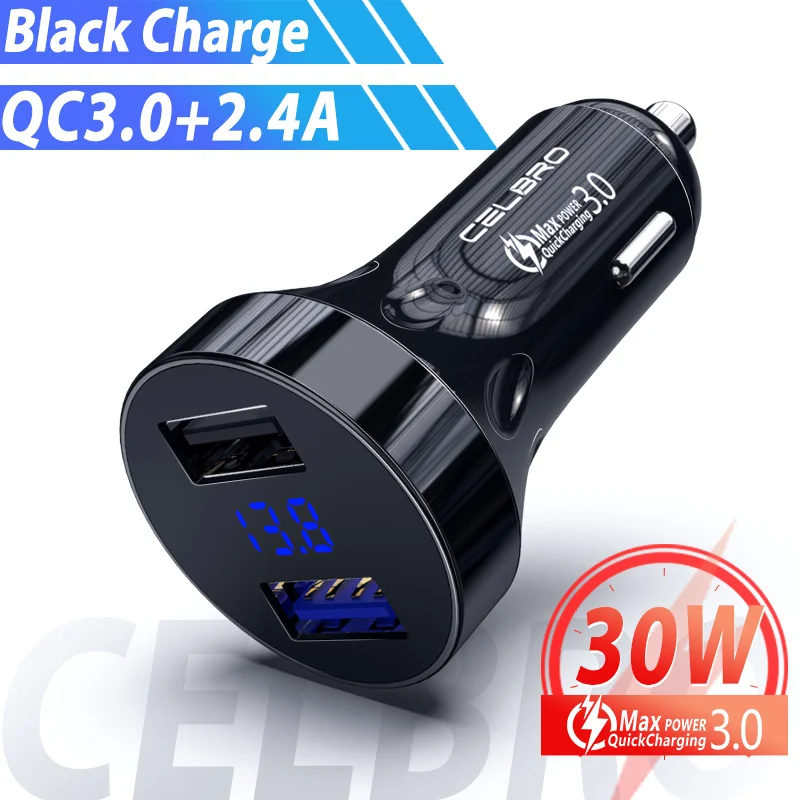Обновление 4.8A Usb Автомобильное зарядное устройство двойной Usb Автомобильное зарядное устройство с напряжением и током дисплей автоматическая зарядка для Iphone 11 samsung мобильный телефон - Тип штекера: Black Car Charger