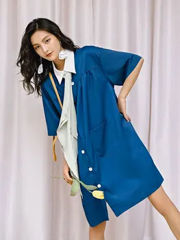 

XUXI 2020 College Bow Tie Dress Mid-length Sexy Bodycon Dress Elegant Loose Long Vintage Ladies Dresses FZ1321