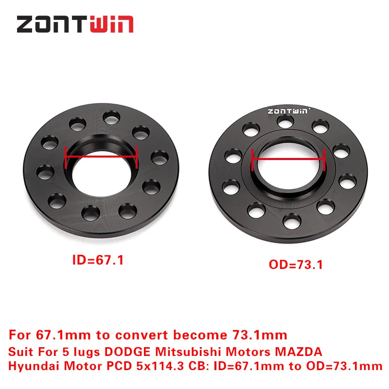 2Pieces 3/5/8/10/12/15/20mm Wheel Spacer Adapters PCD 5x114.3 CB ID=67.1mm  to OD=73.1mm for 5 lugs DODGE Mitsubishi Motors MAZDA