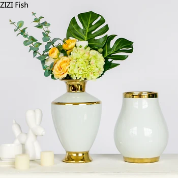 

Creative Nordic ceramics Gold white Ceramic vase Flower arrangement accessories Modern living room decoration Desktop decoration