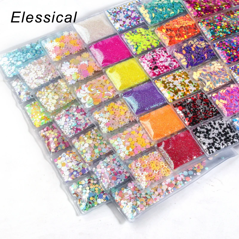 

Elessical 6 grid holographic glitter Nail Art Decoration sequins for nails manicure powder set Irregula Flakes Shell Nail 3d