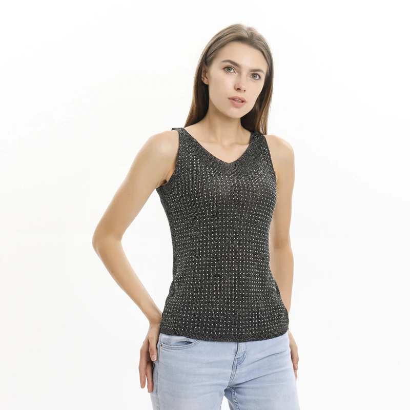 Женская майка с блестящими блестками Облегающая v-образным вырезом 2020 | одежда