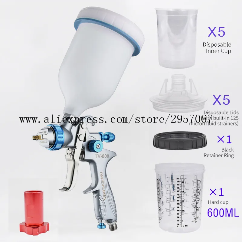 hvlp spray paint gun Car painting Gun Gravity Feed paint sanitizer automotiva airbrush paint sprayers with Isposable Paint Cup 4