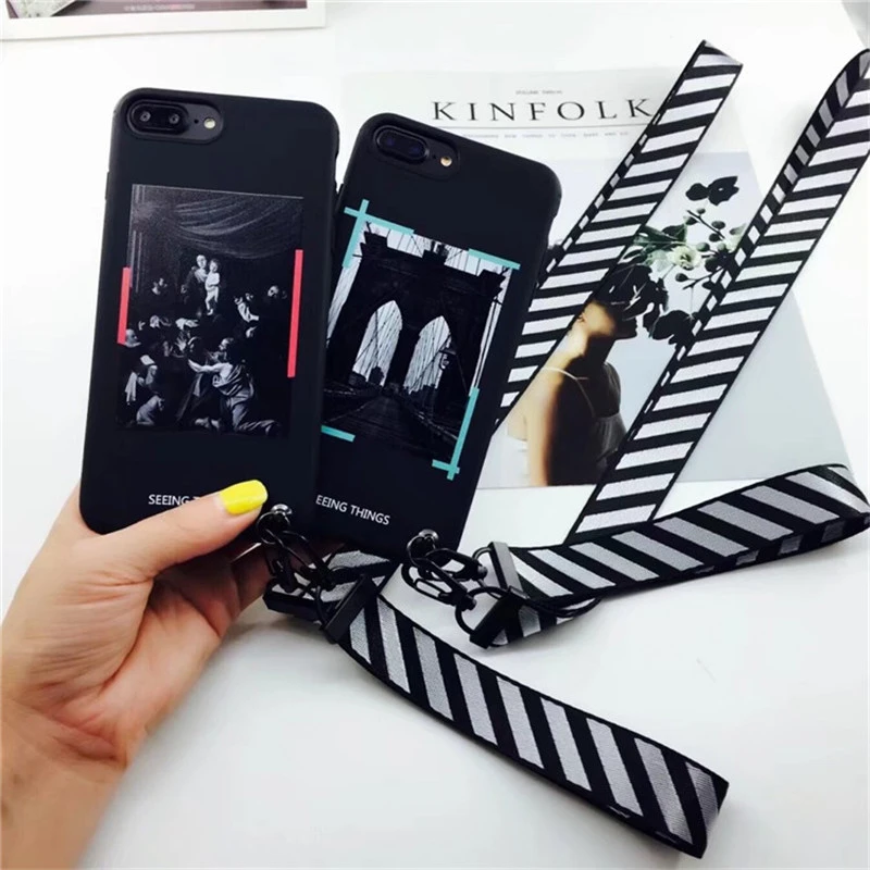Luxury Off Street Card Stripes Cover Case For Iphone 7 8 Plus X Xr Xs 11 Pro Max 12 White Classic Painting Lanyard Phone Cases Mobile Phone Cases Covers Aliexpress