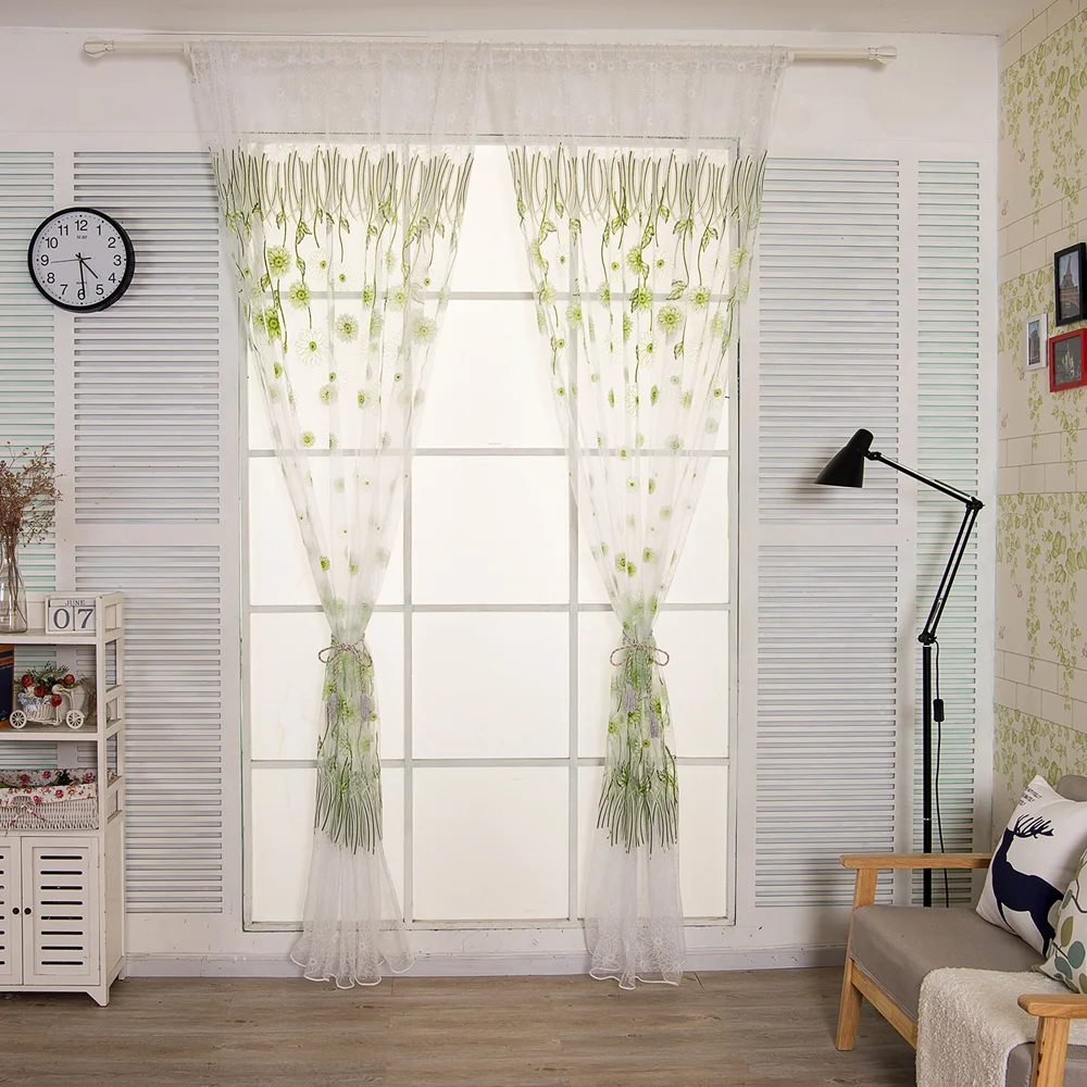 New Flower Curtain Window Door Panel Curtain Screening Room Divider Voile Drape Home Garden Supplies