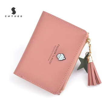 

Tassel Women Wallet Small Simple Mushroom Wallet Short PU Leather Coin Bag Zipper Hasp Purses Wallet Female Purse Clutch