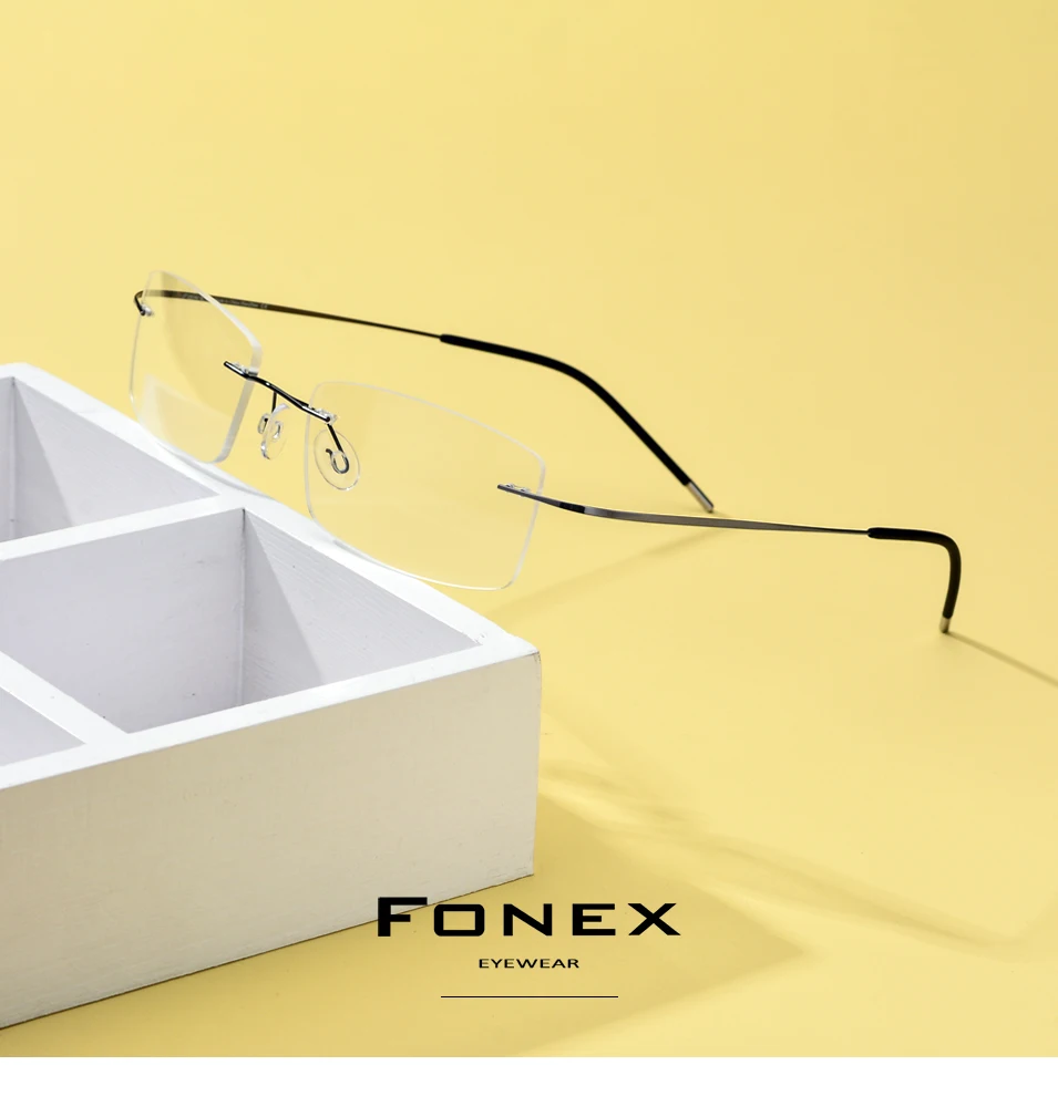 FONEX очки без оправы из титанового сплава, мужские ультралегкие квадратные оправы для очков, мужские очки по рецепту, очки с оптической оправой для близорукости, 76127