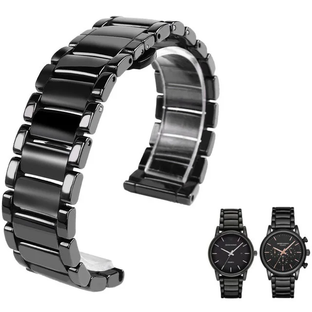 thumbnail image 1 of Correa de reloj de cerámica lindejuan con estuche para pulsera Armani Black Samurai AR1507 AR1509 AR11155 22 mm, 1 of 5