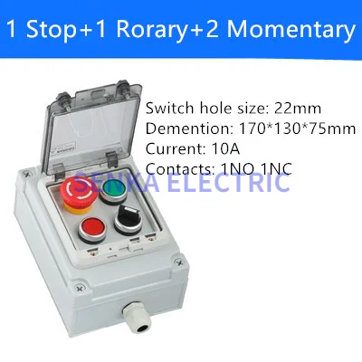 Description Picture 6 of itemOutdoor Waterproof Button Control Switch Box Emergency Stop Start Indication Lamp Self Recovery Switch Junction Box 220VAC