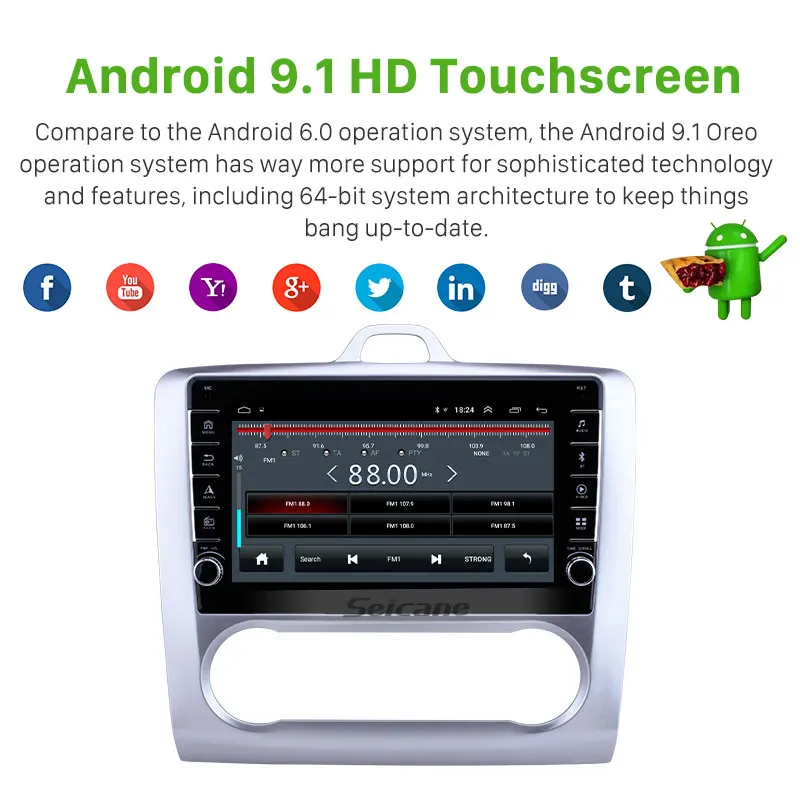 Cheap Seicane 9 inch Android 9.1 car Bluetooth Radio GPS Navigation System For Ford Focus Exi AT 2004 2005-2011 Support DVR USB WIFI 1