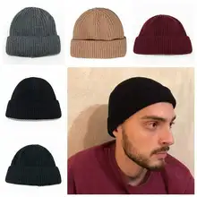 Вязаная теплая мужская шапка бини Skullcap зимняя короткая черная шапка в рыбацком стиле ретро шапка в морском стиле