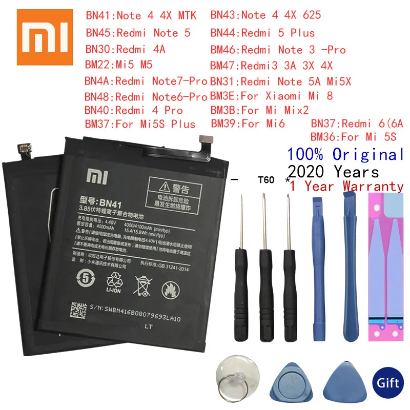 

Original XiaoMi Replacement Battery For Xiaomi Redmi 3 3S 3X 4X 4A 5A 3 pro 5 Plus Note 3 4 4X 5 5A 6 7 Pro Mi5 Mi 8 5X Battery