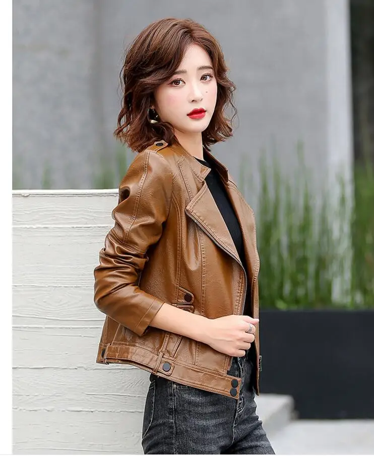 2020 New Spring Autumn Lady Basic Coat Outerwear Slim Faux Leather Jacket Women Classic Moto Biker Jacket