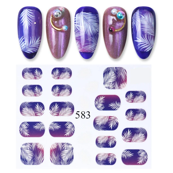Новое поступление, модные водяные наклейки для ногтей, художественные наклейки с цветными листьями и цветами, наклейки для ногтей, украшения, маникюр Z0219 - Цвет: 583