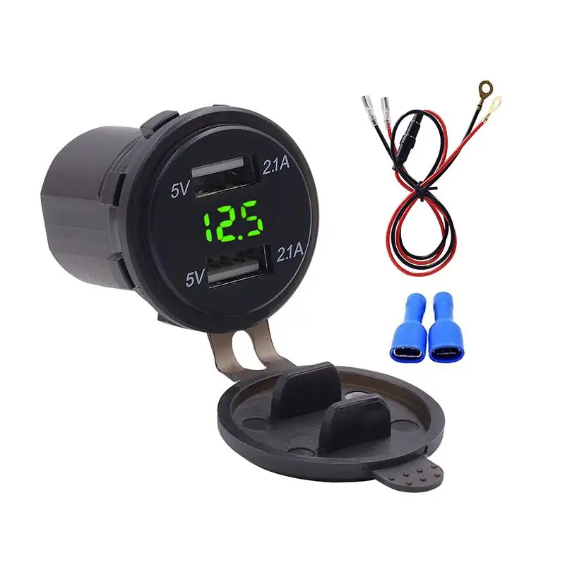 blue with wire Onever 5V Автомобильное двойное USB зарядное устройство адаптер напряжение для лодки мотоцикла с розетка вольтметр, прикуриватель водонепроницаемый - Название цвета: blue with wire