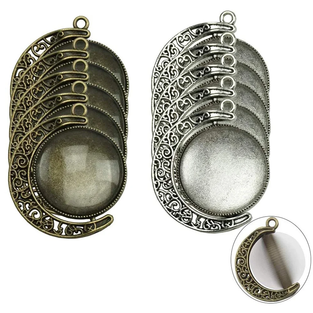 

10 Set Rotatable 25mm Double Sides Round Cabochons & Cabochon Setting Base Trays for DIY Charms Pendant Jewelry Making