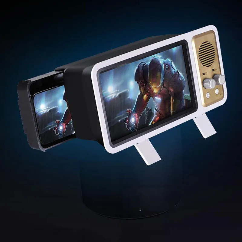 Беспроводной Bluetooth динамик 3D лупа USB Прямая зарядка стерео защита глаз видео плеер Лупа 3 в 1 Усилитель Стенд - Цвет: Gold