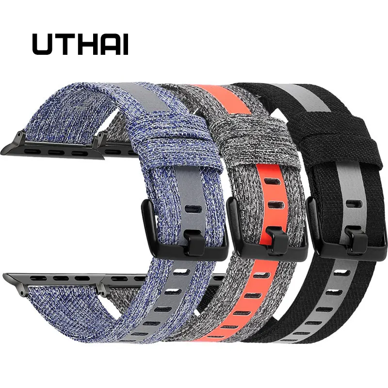 Парусиновый ремешок UTHAI для iWatch 3/2/1 38 мм 42 4/5 40 44 аксессуары часов Apple watch | Наручные