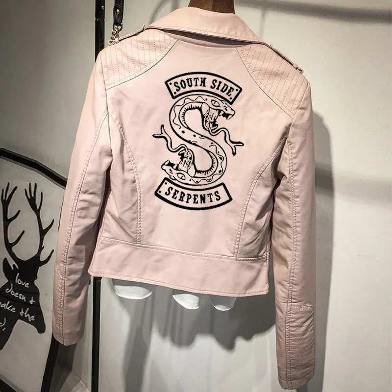 pink Американская драма ривердейл новая американская Дамская PU кожаная куртка женские модели Зимний тренд highstreet с длинным рукавом кампус пальто - Color: pink