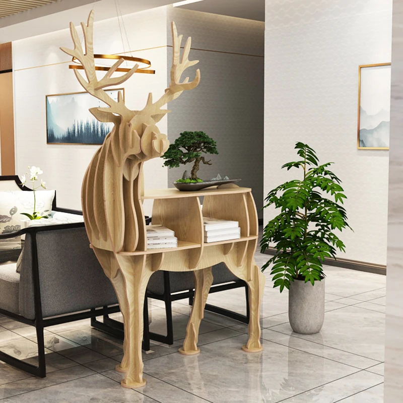 

Large Size Wood Deer Statue 85x66x33cm Big Elk Sculpture Storage Rack Bookrack Home Decoration Office Shop Space Statues Decor