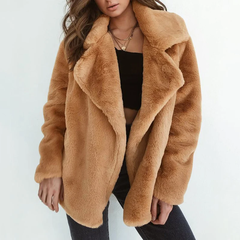 

Women Warm Fluffy Coat Fleece Jacket Ladies Tops Short Outwear Pink/Black/Brown