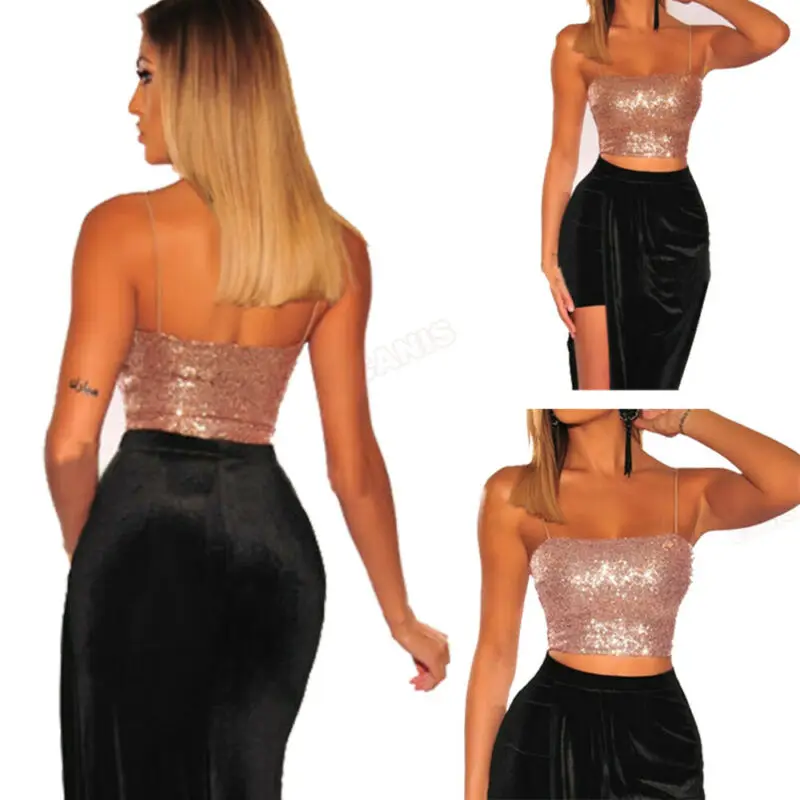 

Sexy Women Strapless Sparkling Sequins Crop Top Wrap Tight Tank Tops Vest Camisole