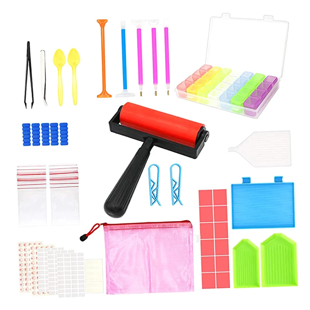 60Pieces 5D Diamond Painting Tools and Accessories Kits Roller Pen Diamond Embroidery Tray Storage Container Sets