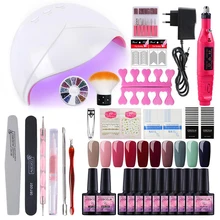 マニキュアセットマニキュアドライヤー電気ネイルドリルマシンキットゲルワニスすべてマニキュアツールキット 10 色ゲル(China)