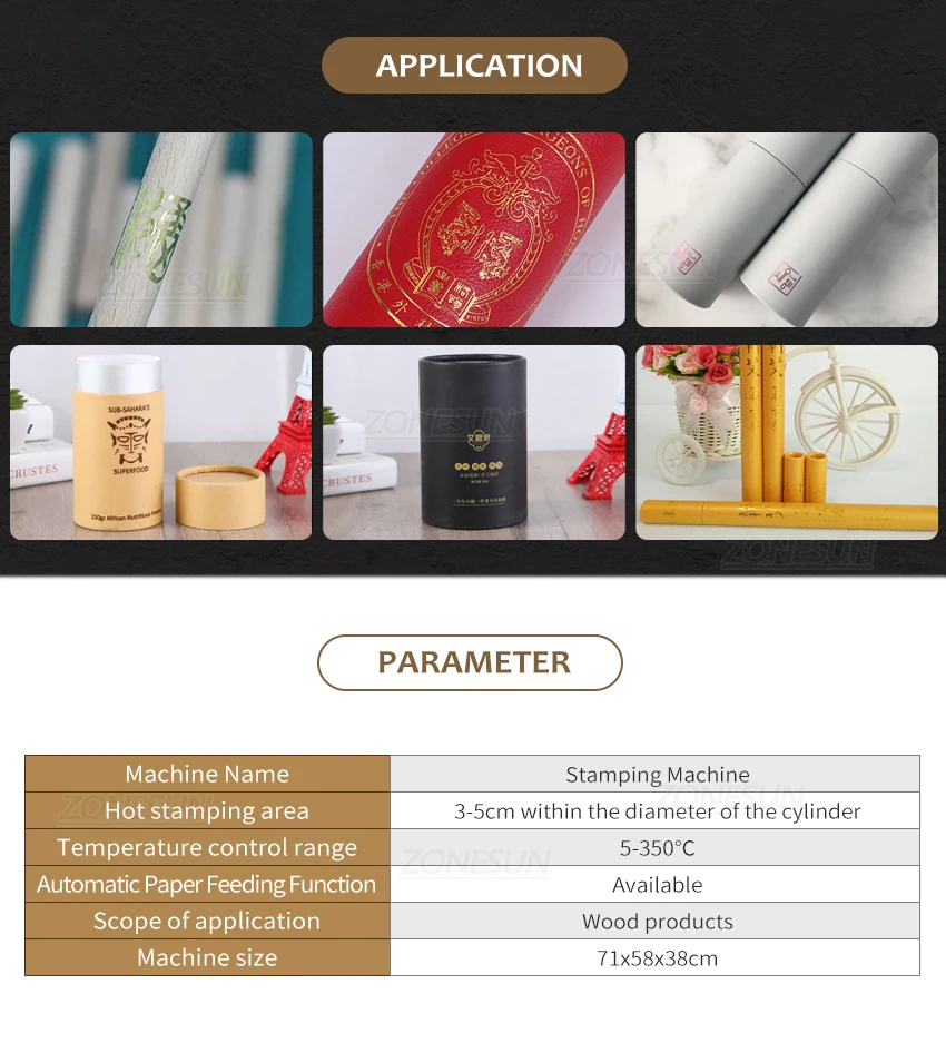 ZONESUN Машина для горячего тиснения Автоматическая функция подачи бумаги для круглой формы продукта Горячая передача бумаги из фольги