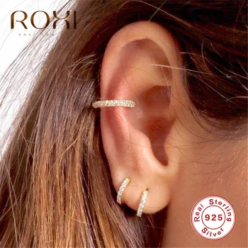 

ROXI 925 Sterling Silver Earrings Sparkling Single Row Zircon Stud Earrings For Women brincos C Shape Cubic Zirconia Earrings