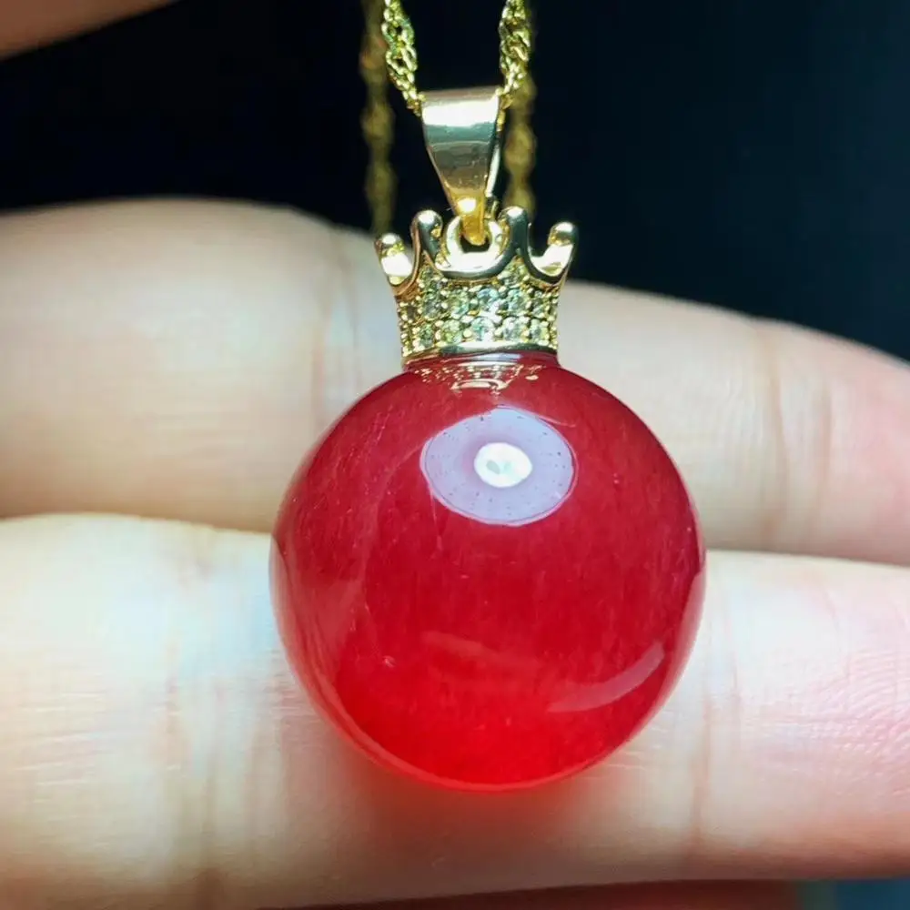 

Certificate Natural Red Rutilated Quartz Sphere Ball Round Pendant Women Men Gemstone Gift 17mm Crystal Necklace AAAAAA