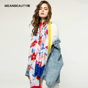

Spring and Autumn Beach Sunscreen Scarf Female Wholesale Colored Lily and Silver Shawl Silk Scarf