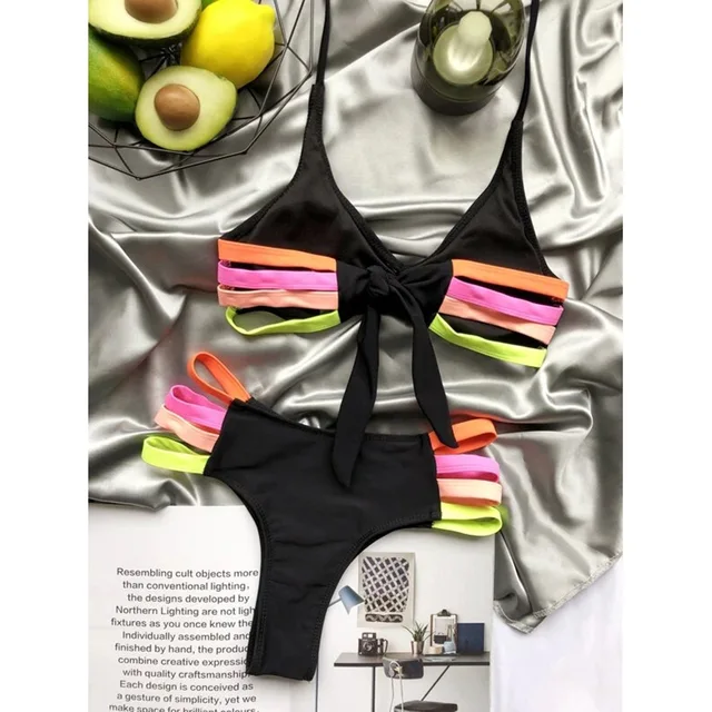 Sexy High Waist Bikini 2021 Women Neon Green Striped Sport Swimsuit Brazilian Bathing Suit Push Up