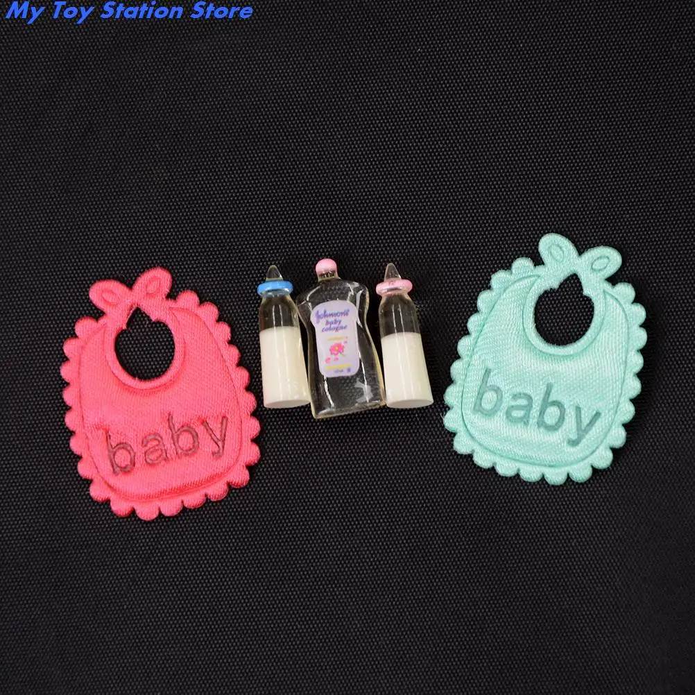 New 1:12 Dollhouse Miniature Nursery Accessory Gift Shampoo Bibs Baby Bottles Set For Barbie