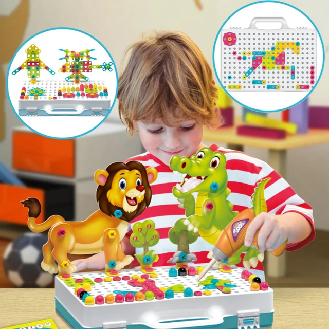 Kids Toys Drilling Screw Nut 3D Creative Mosaic Puzzle For Children Building Bricks DIY Electric Drill Set  Educational Toy 2