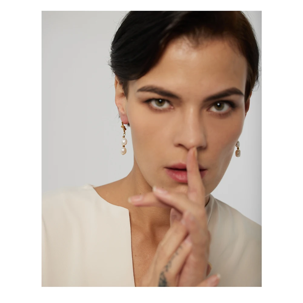 Yhpup 스테인레스 스틸 천연 진주 드롭 귀걸이 참 금속 골드 기하학 18 K 도금 보석 Boucle d' oreille Femme New