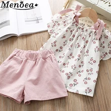 Menoea/Детская летняя одежда коллекция года; Детские комплекты одежды без рукавов с цветочным рисунком и короткими рукавами комплекты одежды из 2 предметов для девочек; комплект одежды