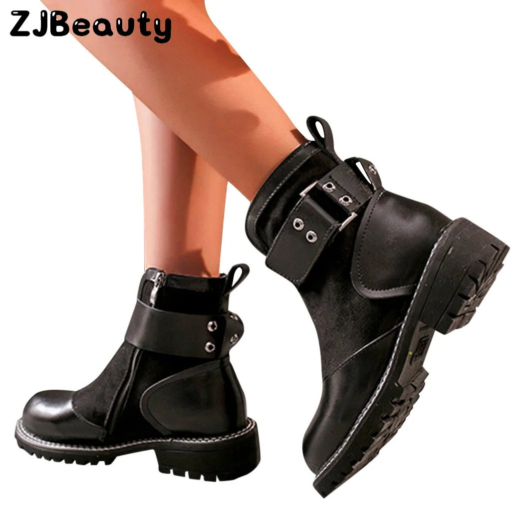 

Fashion Women Ankle Match Winter Med Belt Buckle Platforms Cool Punk Rivets Boots Outdoor Breathable Walking Shoes Sneakers#