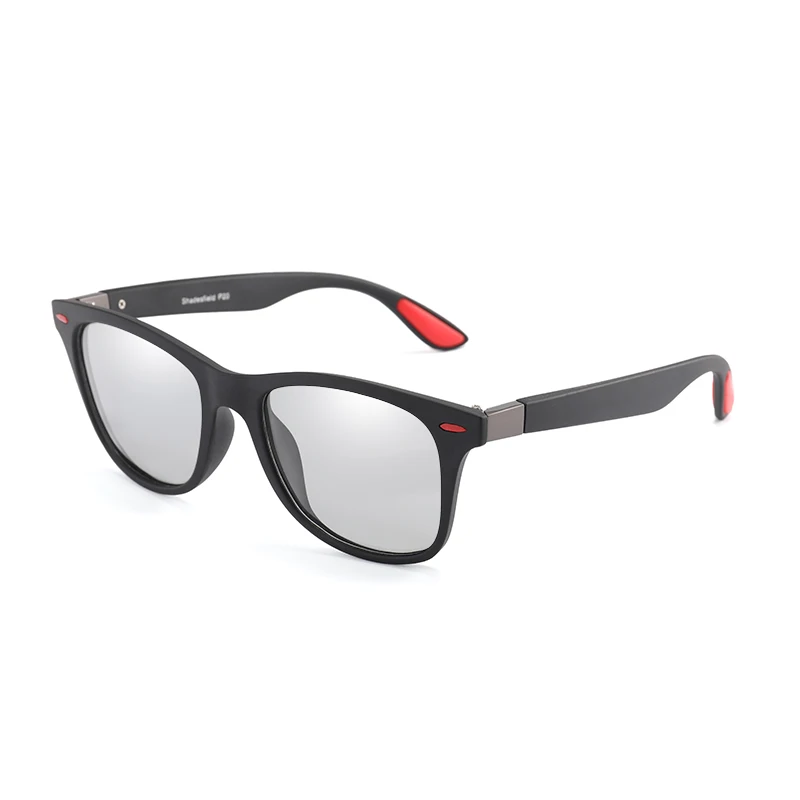 black red Квадратные брендовые фотохромные поляризованные солнцезащитные очки, классические заклепки, хамелеон, мужские и женские очки TR90, солнцезащитные очки, мужские очки - Цвет линз: black red
