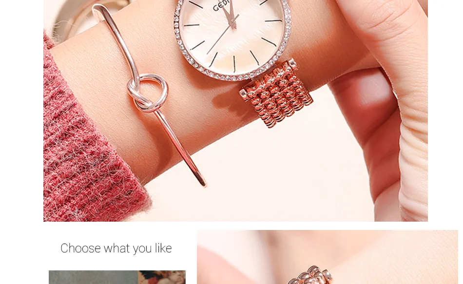 GEDI роскошные женские часы с бриллиантами розовое золото Модные Часы Дамские Часы женские наручные часы reloj mujer
