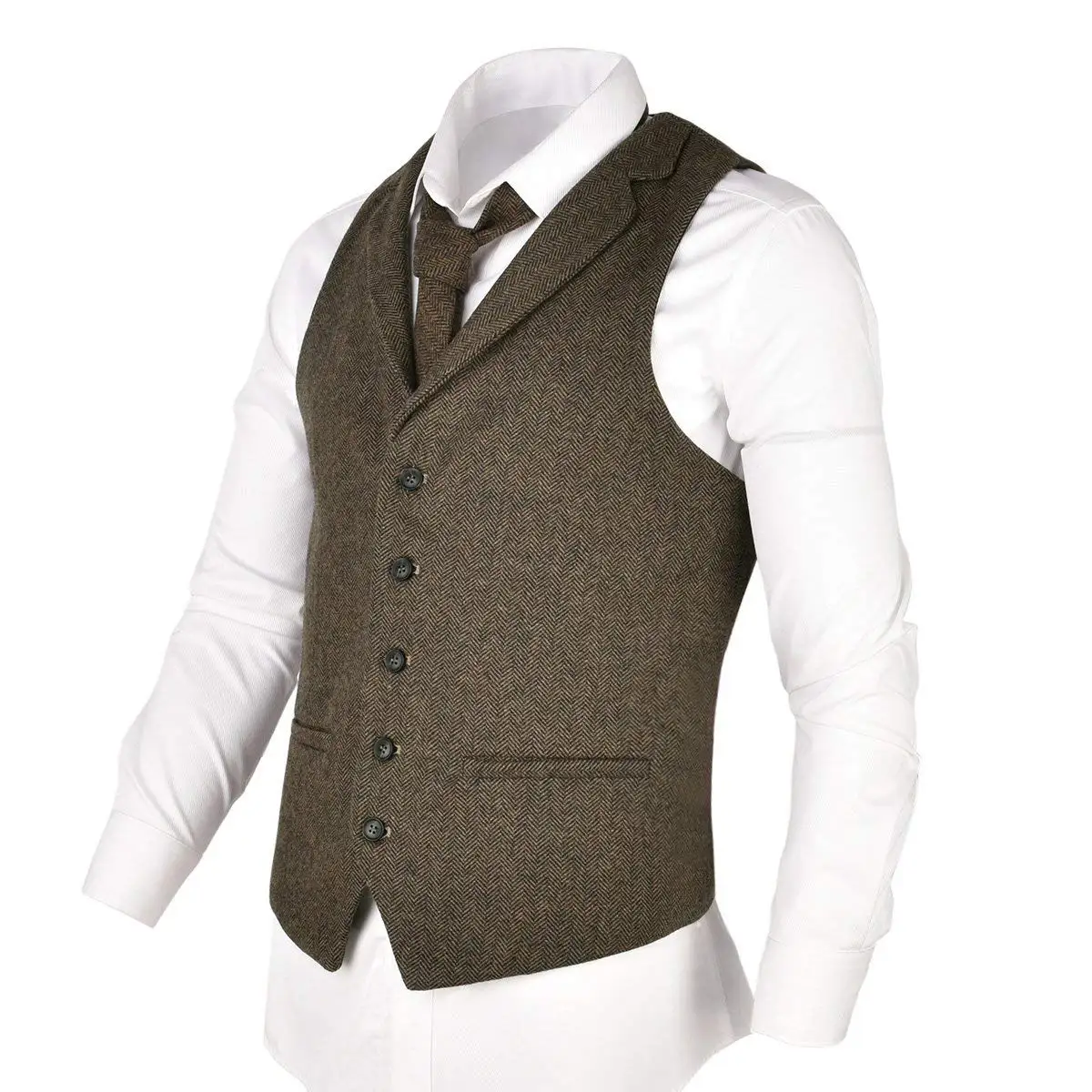 khaki Для мужчин из твида, для жилет Slim Fit платье, костюм, жилет в официальном стиле для свадьбы или выпускного бала - Цвет: khaki