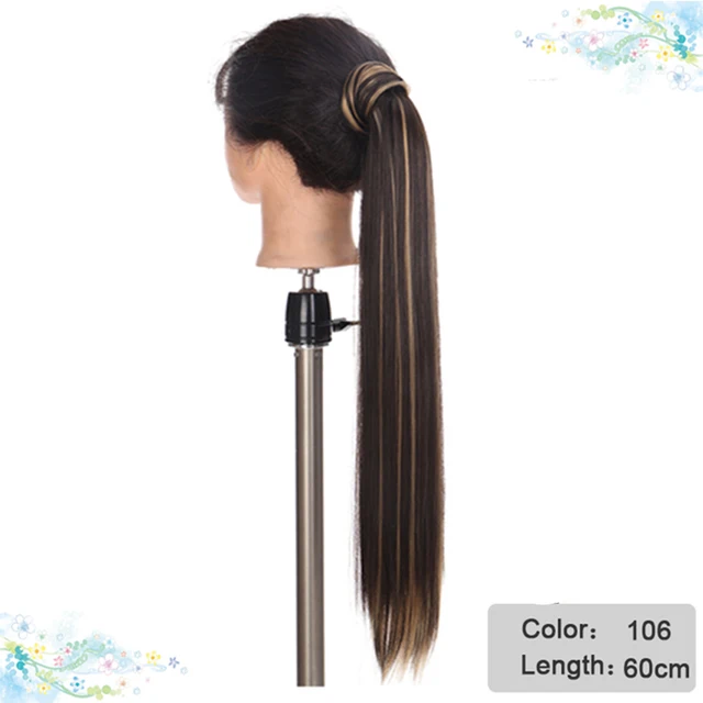 DIANQI Synthetic Corn Wavy Long Curly Ponytail Hairpiece Wrap on Clip Hair Extensions Black Pony Hair 106