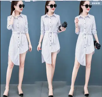 

2020 spring long-sleeved shirt with retro harbor style jacket irregular long bottoming shirt dress blouse