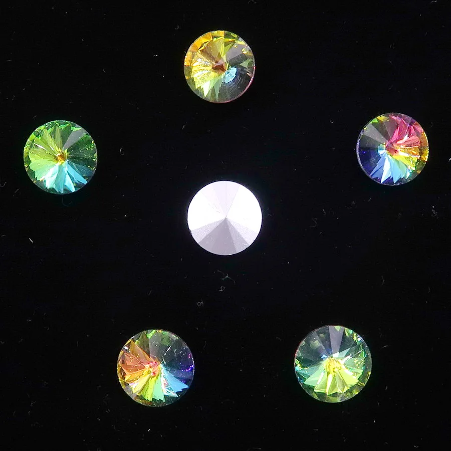 A1 Rainbow Блестящее стекло, кристалл, 7 размеров, прозрачные AB и радужные цвета, круглые Rivoli формы, клей, стразы, бусины, аппликация, сделай сам, отделка - Цвет: A1 Rainbow