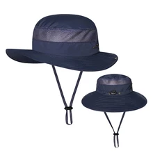 Мужская и женская быстросохнущая Солнцезащитная козырек с широкими полями, регулируемая походная летняя уличная рыболовная легкая переносная сетчатая Панама с защитой от уф