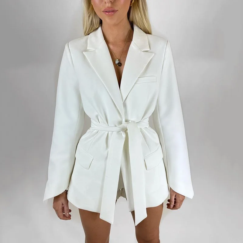 Peling Fashion Autumn And Winter Women Cardigan Short Dress High Waist Long Sleeve Elegant Blazers Sashes Pockets Slim Vestidos | Женская