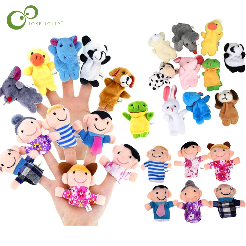 10 pcs Cartoon Biological Animal Family Finger Puppet child toys soft cloth Doll 