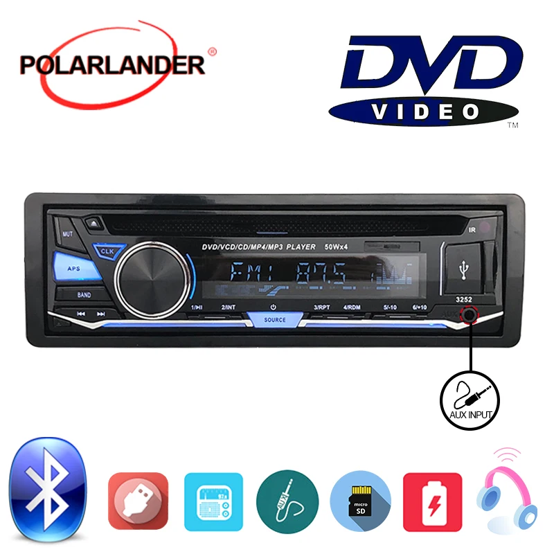 BT Bluetooth автомобильное радио стерео 1 DIN Съемная панель аудио Музыка CD DVD MP3 плеер FM