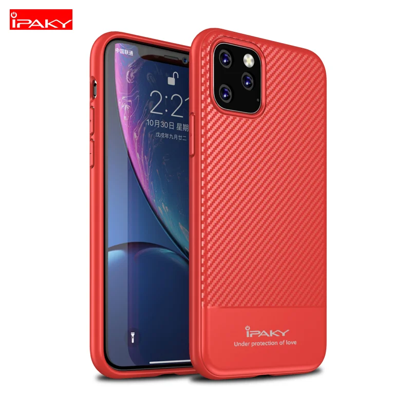 Red IPAKY 11pro max силиконовый чехол Роскошный мягкий ТПУ/углеродное волокно задняя крышка для apple iphone 11 pro max противоударные телефонные чехлы - Цвет: Red