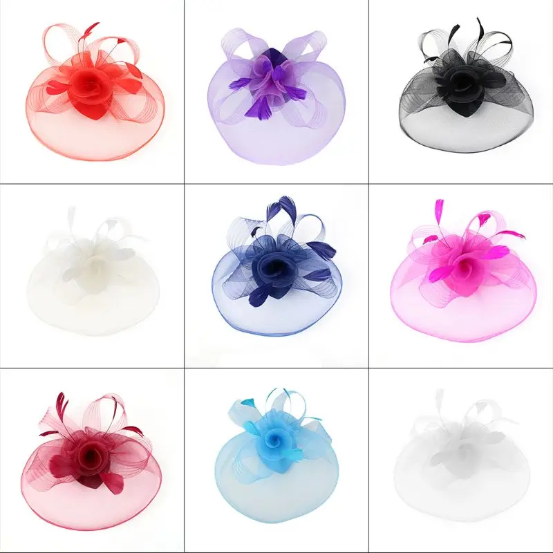 Женские винтажные перья вуалетки Pillbox шляпа сетка цветок чай вечерние заколки для волос